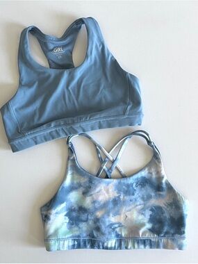 Athleta Girl sports bra large 12 blue racerback pullover bundle lot of 2 strappy